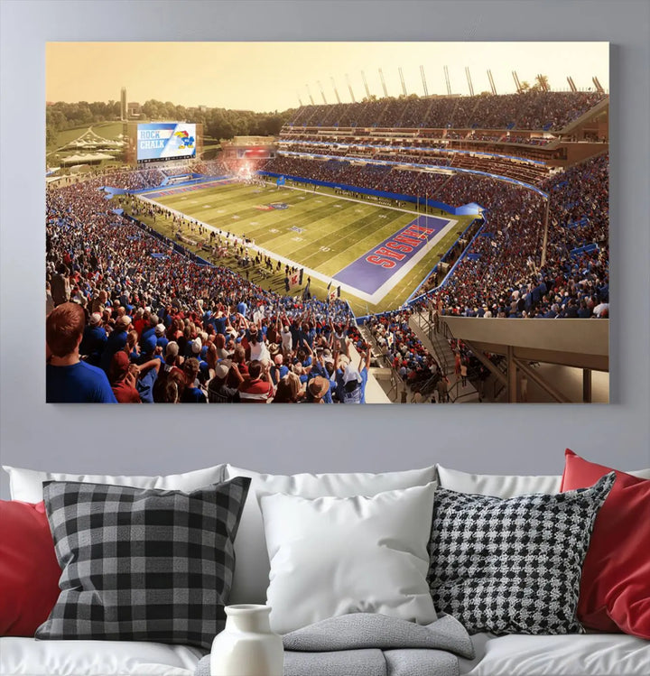 University of Kansas Jayhawks Football Team Print - Lawrence Kansas Memorial Stadium Wall Art Canvas Print