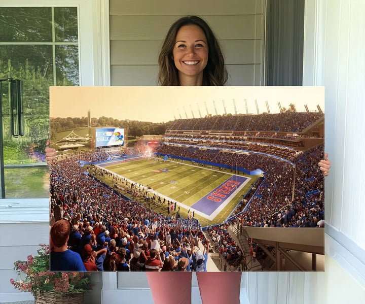 University of Kansas Jayhawks Football Team Print - Lawrence Kansas Memorial Stadium Wall Art Canvas Print