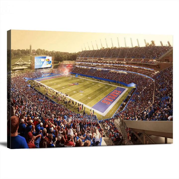 University of Kansas Jayhawks Football Team Print - Lawrence Kansas Memorial Stadium Wall Art Canvas Print