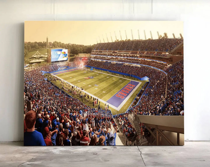 University of Kansas Jayhawks Football Team Print - Lawrence Kansas Memorial Stadium Wall Art Canvas Print