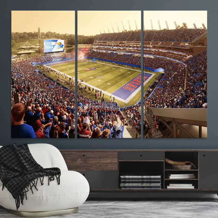 University of Kansas Jayhawks Football Team Print - Lawrence Kansas Memorial Stadium Wall Art Canvas Print