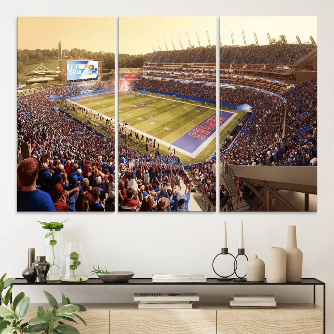 University of Kansas Jayhawks Football Team Print - Lawrence Kansas Memorial Stadium Wall Art Canvas Print