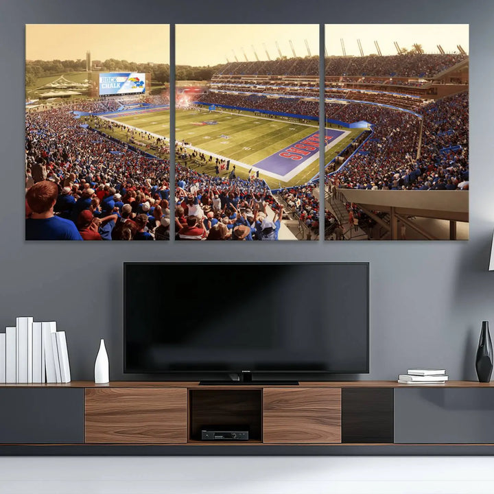 University of Kansas Jayhawks Football Team Print - Lawrence Kansas Memorial Stadium Wall Art Canvas Print