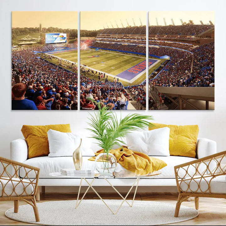 University of Kansas Jayhawks Football Team Print - Lawrence Kansas Memorial Stadium Wall Art Canvas Print