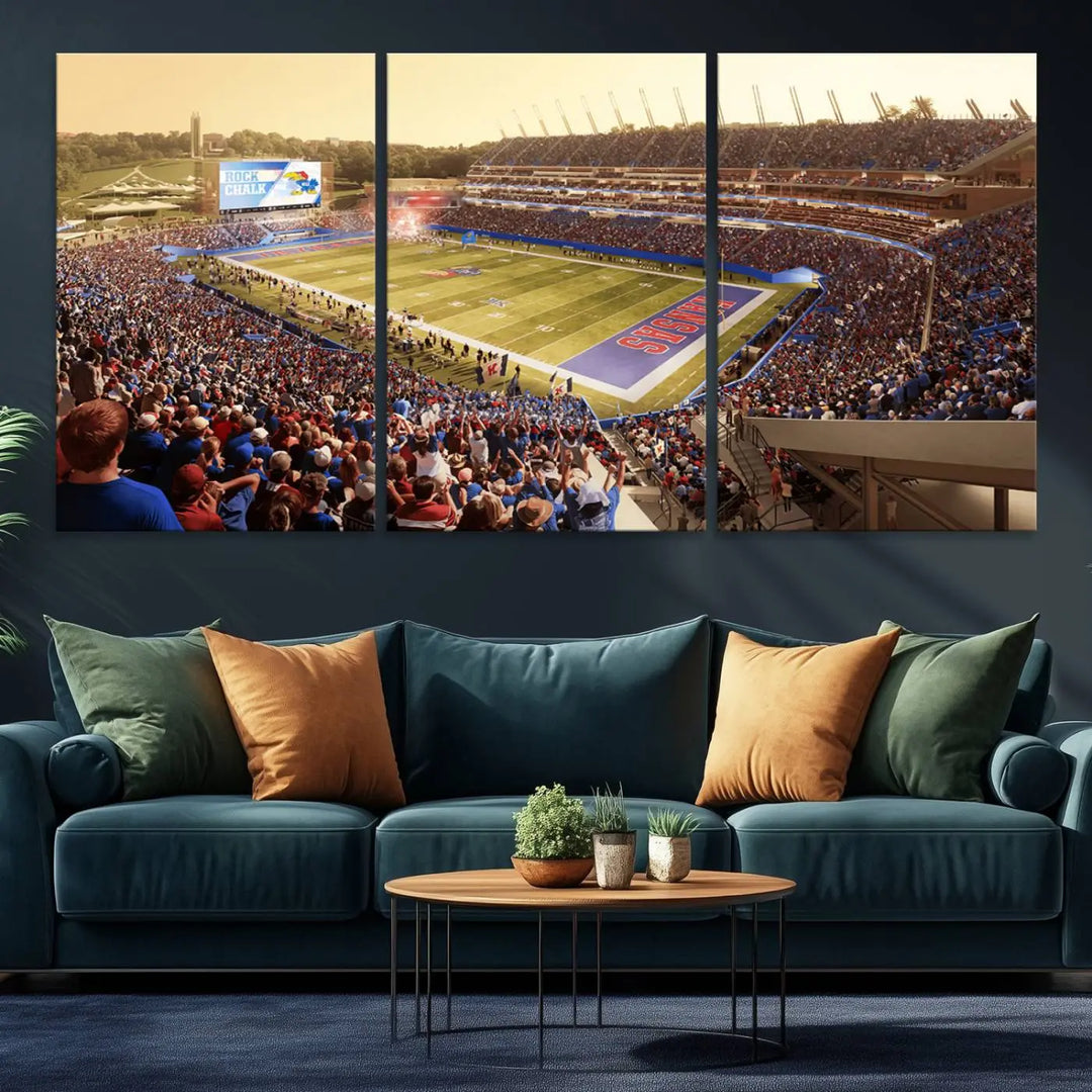 University of Kansas Jayhawks Football Team Print - Lawrence Kansas Memorial Stadium Wall Art Canvas Print