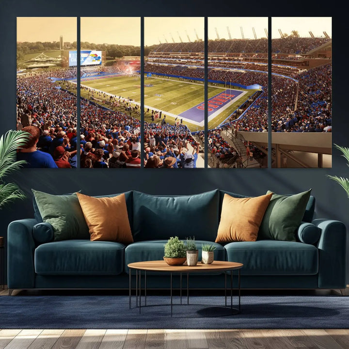 University of Kansas Jayhawks Football Team Print - Lawrence Kansas Memorial Stadium Wall Art Canvas Print