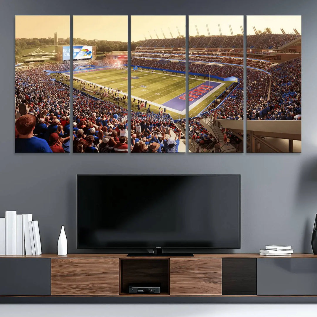 University of Kansas Jayhawks Football Team Print - Lawrence Kansas Memorial Stadium Wall Art Canvas Print