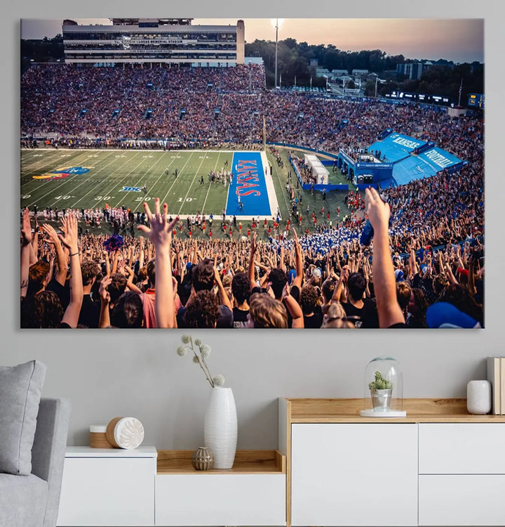 University of Kansas Jayhawks Football Team Print - Lawrence Kansas Memorial Stadium Wall Art Canvas Print