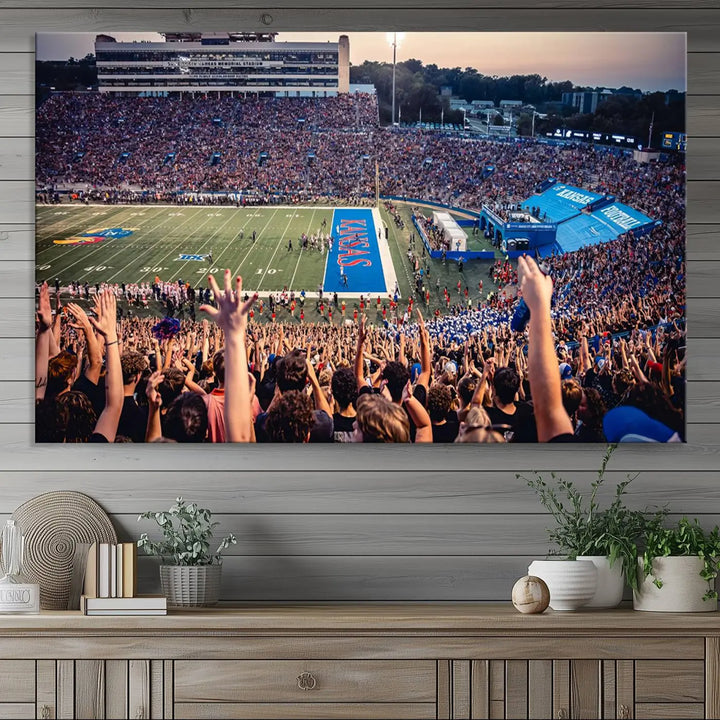 University of Kansas Jayhawks Football Team Print - Lawrence Kansas Memorial Stadium Wall Art Canvas Print