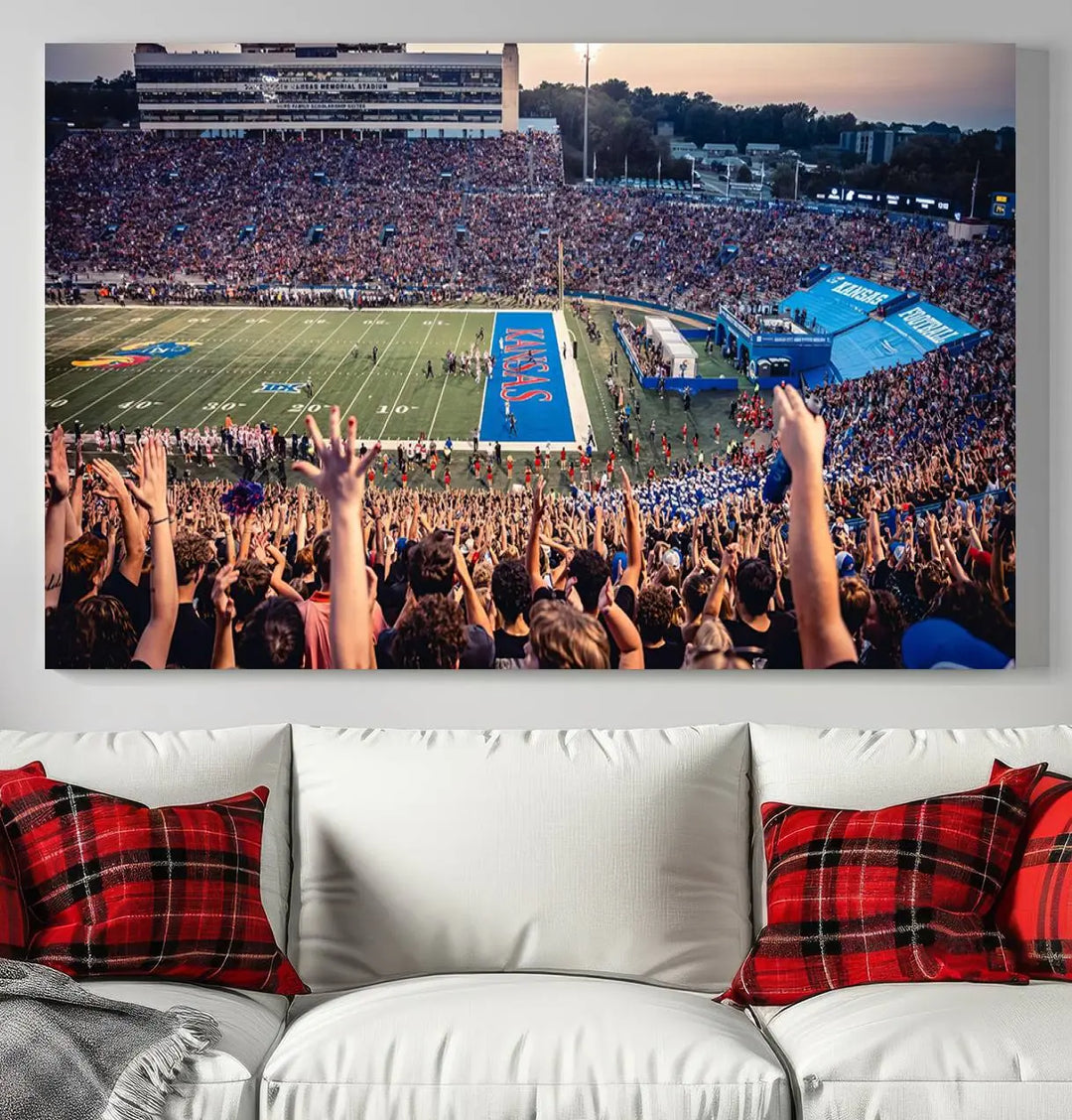 University of Kansas Jayhawks Football Team Print - Lawrence Kansas Memorial Stadium Wall Art Canvas Print