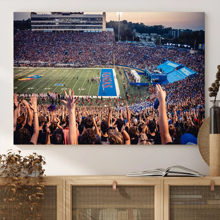 University of Kansas Jayhawks Football Team Print - Lawrence Kansas Memorial Stadium Wall Art Canvas Print