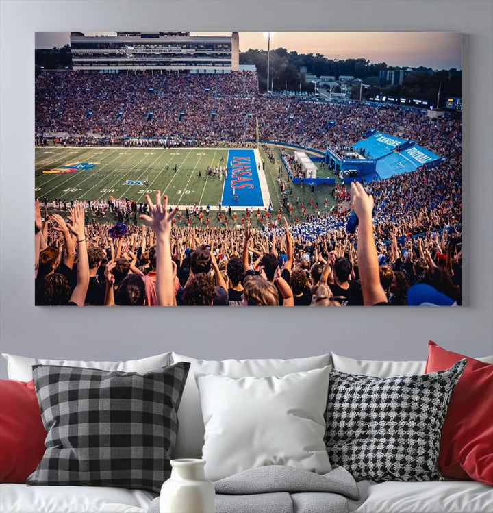 University of Kansas Jayhawks Football Team Print - Lawrence Kansas Memorial Stadium Wall Art Canvas Print