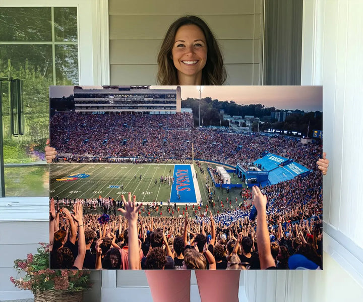 University of Kansas Jayhawks Football Team Print - Lawrence Kansas Memorial Stadium Wall Art Canvas Print