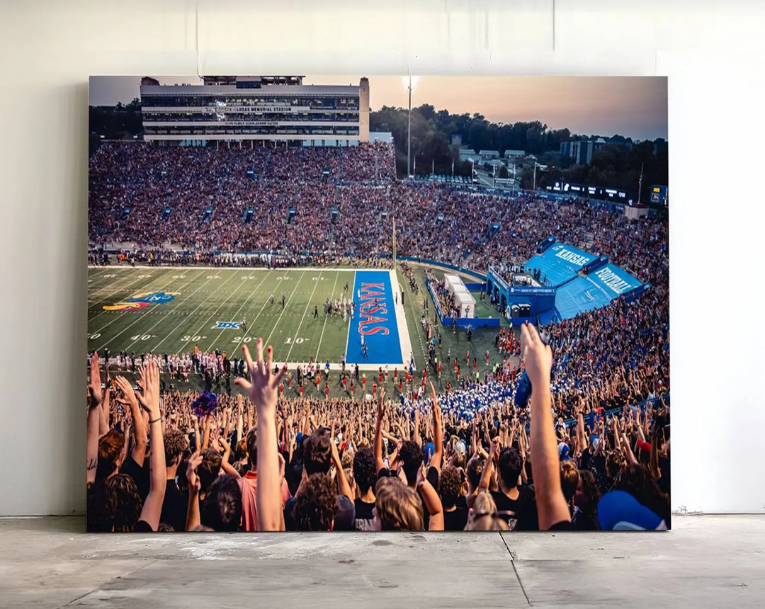 University of Kansas Jayhawks Football Team Print - Lawrence Kansas Memorial Stadium Wall Art Canvas Print