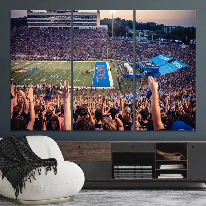 University of Kansas Jayhawks Football Team Print - Lawrence Kansas Memorial Stadium Wall Art Canvas Print