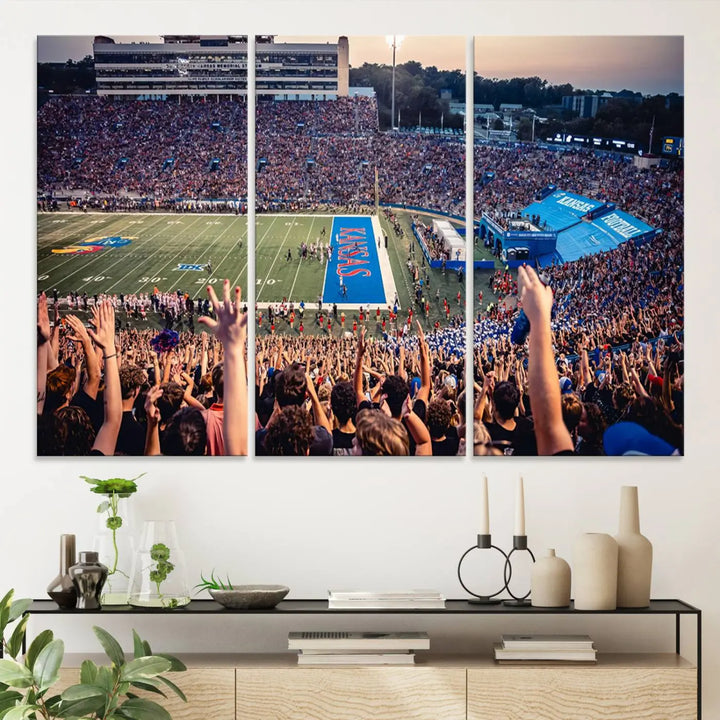 University of Kansas Jayhawks Football Team Print - Lawrence Kansas Memorial Stadium Wall Art Canvas Print