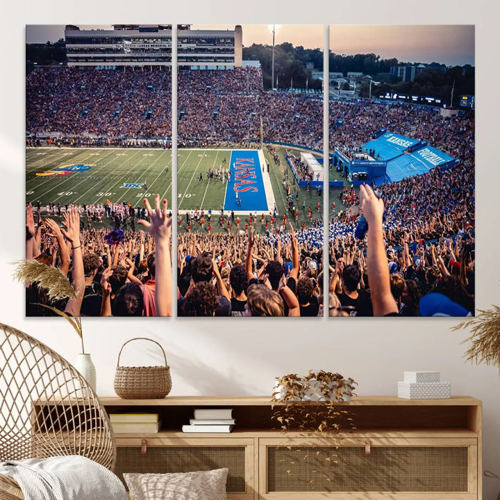 University of Kansas Jayhawks Football Team Print - Lawrence Kansas Memorial Stadium Wall Art Canvas Print