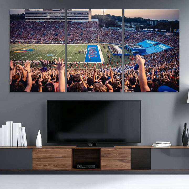 University of Kansas Jayhawks Football Team Print - Lawrence Kansas Memorial Stadium Wall Art Canvas Print