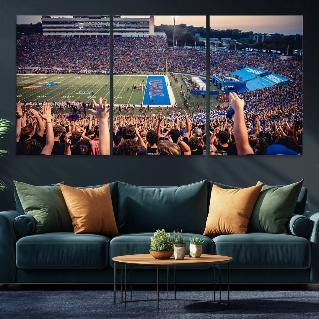 University of Kansas Jayhawks Football Team Print - Lawrence Kansas Memorial Stadium Wall Art Canvas Print