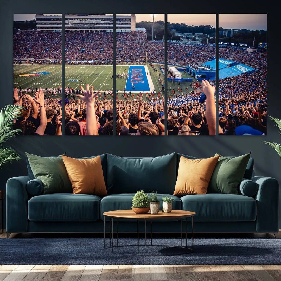 University of Kansas Jayhawks Football Team Print - Lawrence Kansas Memorial Stadium Wall Art Canvas Print