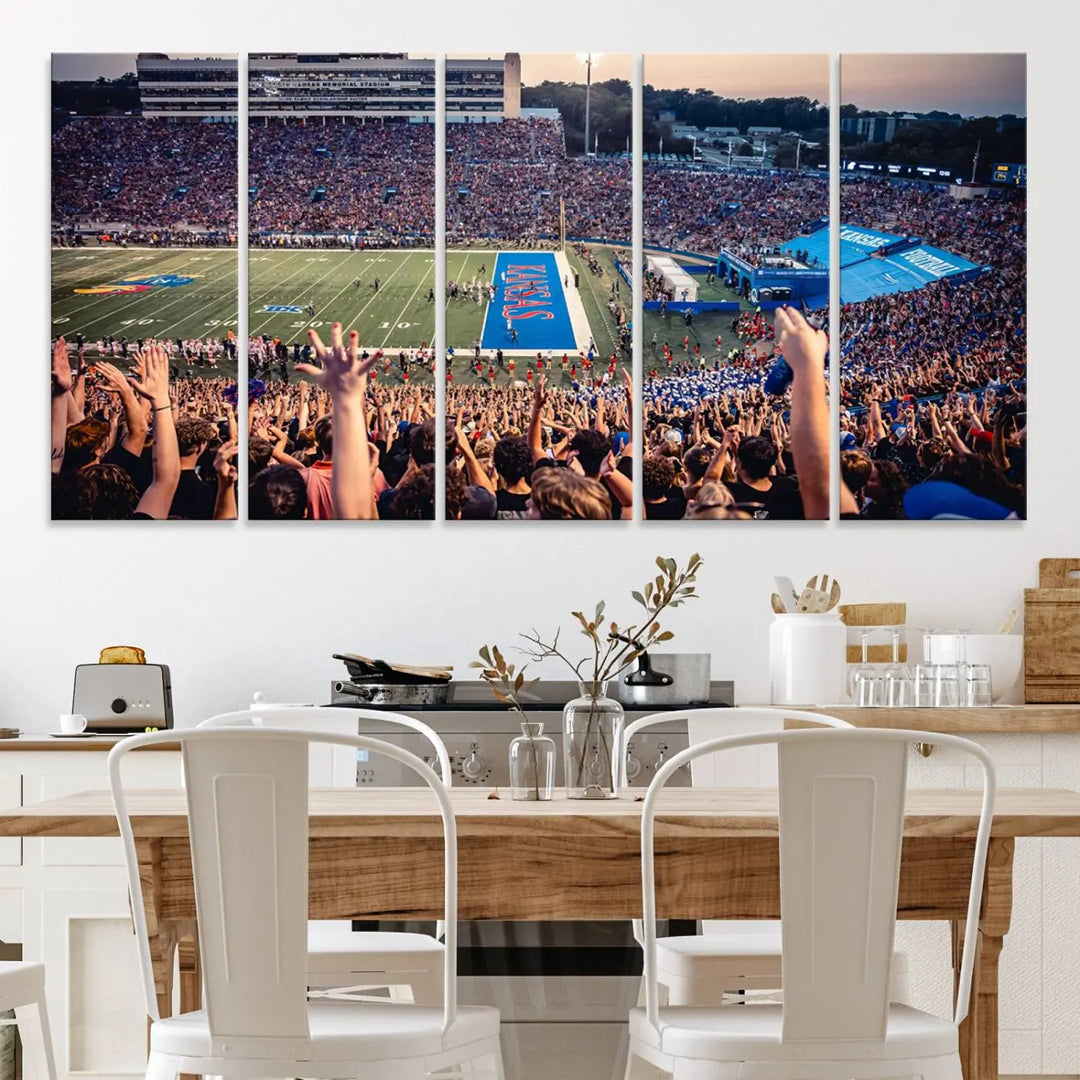 University of Kansas Jayhawks Football Team Print - Lawrence Kansas Memorial Stadium Wall Art Canvas Print