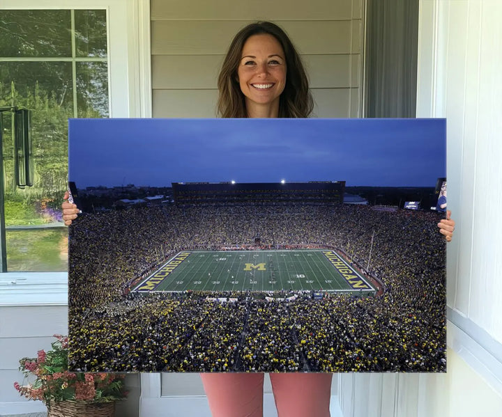 University of Michigan Wolverines Football Team Print - Ann Arbor Michigan Stadium Wall Art Canvas Print