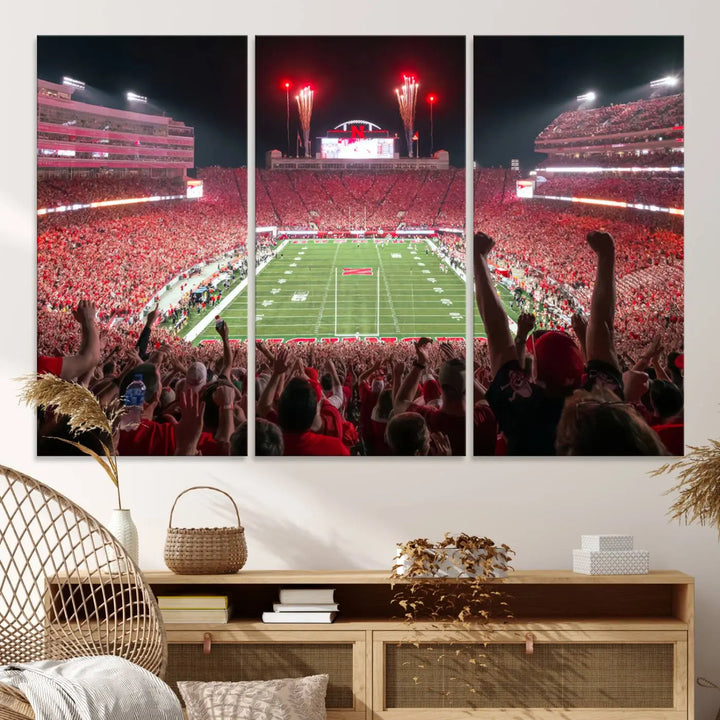 University of Nebraska Cornhuskers Football Team Print - Lincoln Memorial Stadium Wall Art Canvas Print