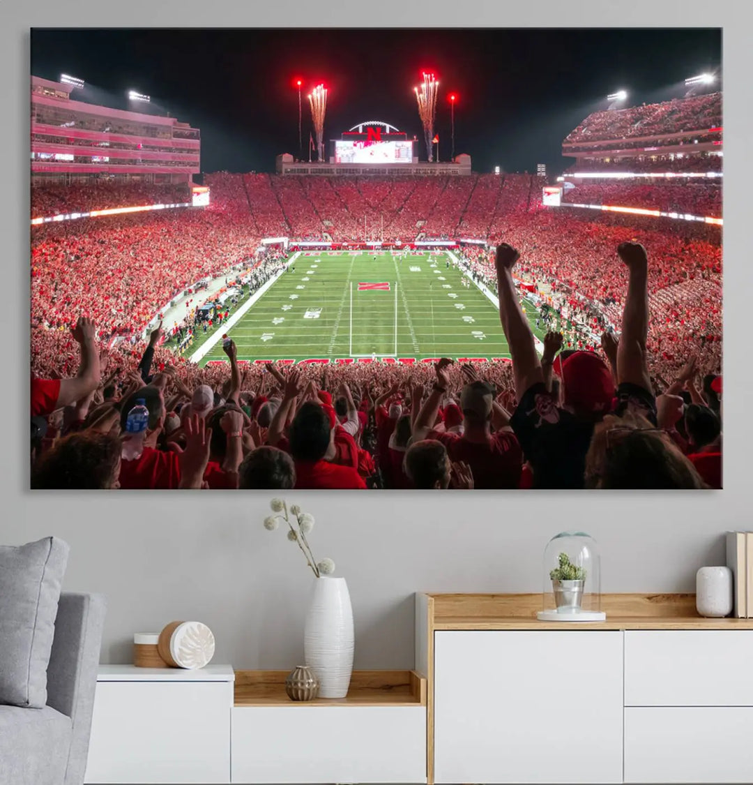 University of Nebraska Cornhuskers Football Team Print - Lincoln Memorial Stadium Wall Art Canvas Print