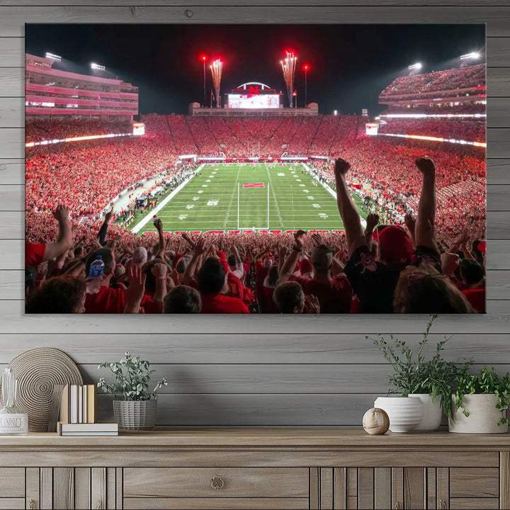 University of Nebraska Cornhuskers Football Team Print - Lincoln Memorial Stadium Wall Art Canvas Print