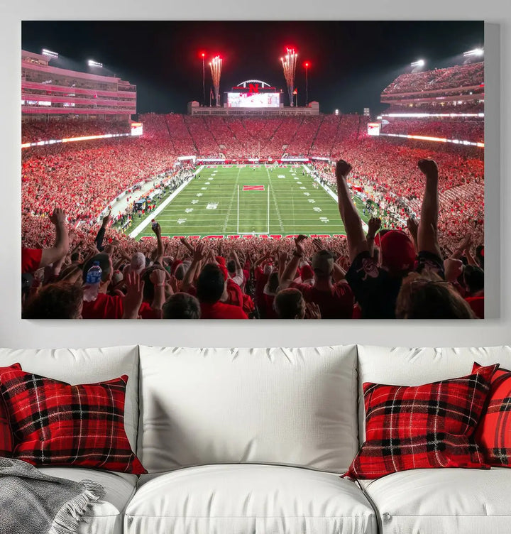 University of Nebraska Cornhuskers Football Team Print - Lincoln Memorial Stadium Wall Art Canvas Print