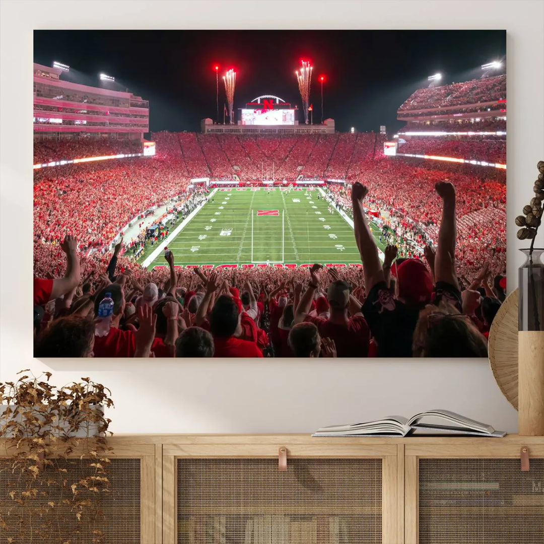 University of Nebraska Cornhuskers Football Team Print - Lincoln Memorial Stadium Wall Art Canvas Print