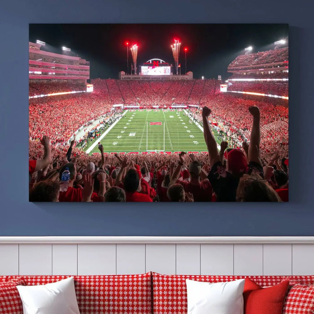 University of Nebraska Cornhuskers Football Team Print - Lincoln Memorial Stadium Wall Art Canvas Print