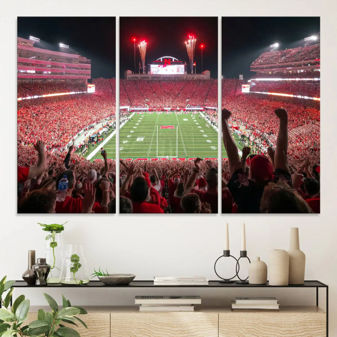 University of Nebraska Cornhuskers Football Team Print - Lincoln Memorial Stadium Wall Art Canvas Print