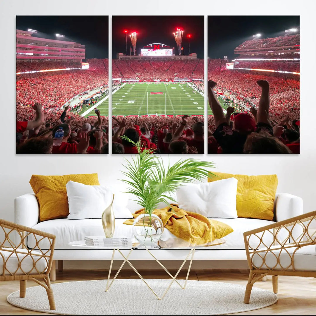 University of Nebraska Cornhuskers Football Team Print - Lincoln Memorial Stadium Wall Art Canvas Print