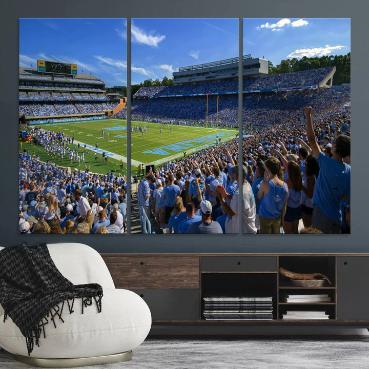 University of North Carolina Tar Heels Football Team Print - Chapel Hill Kenan Memorial Stadium Wall Art Canvas Print