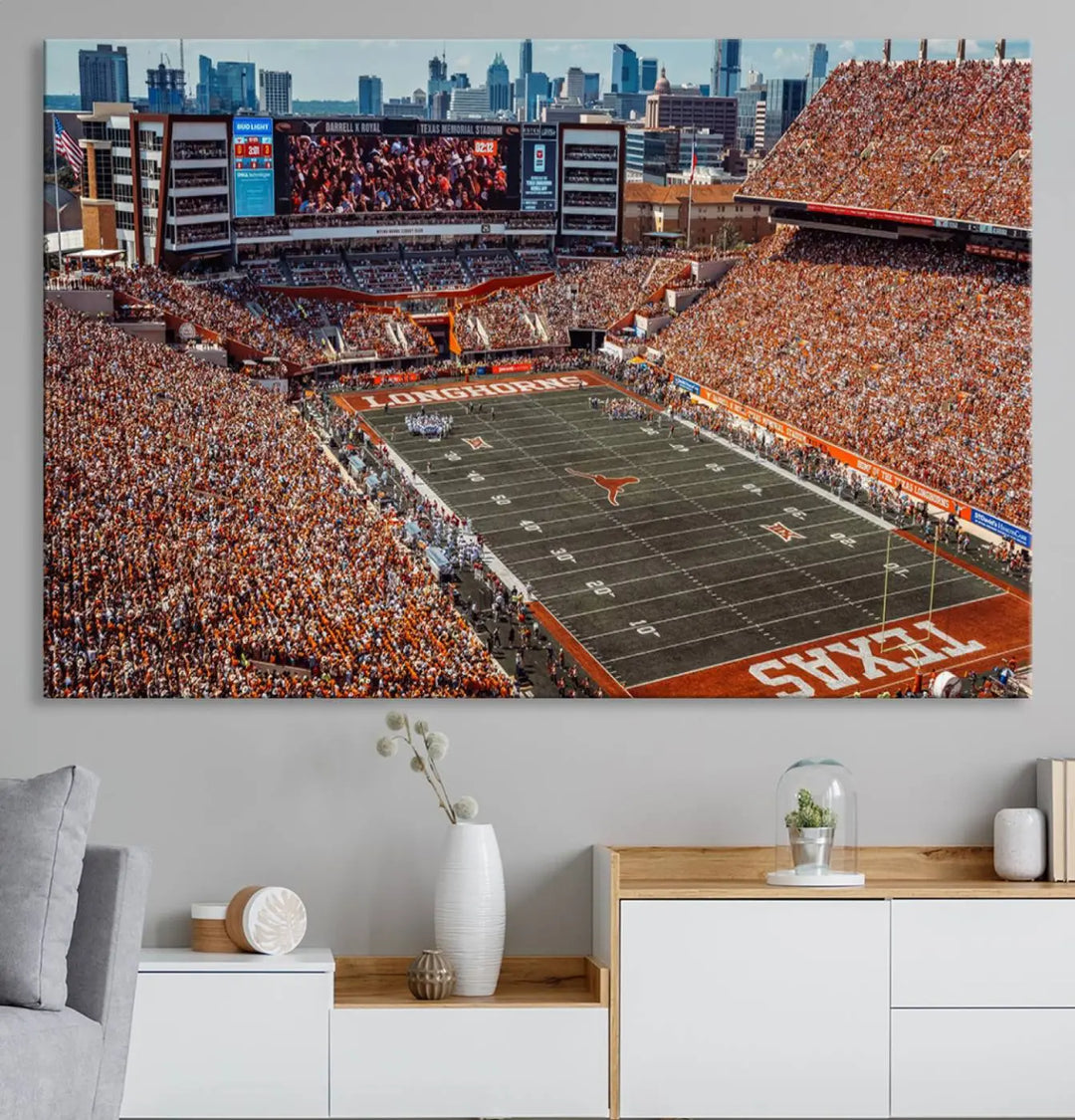 University of Texas Longhorns Football Team Print - Austin Darrell K Royal-Texas Memorial Stadium Wall Art Canvas Print