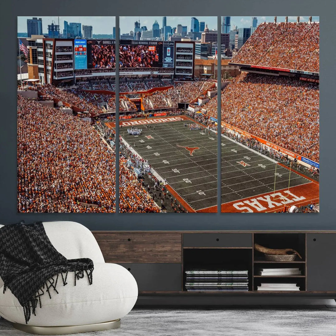 University of Texas Longhorns Football Team Print - Austin Darrell K Royal-Texas Memorial Stadium Wall Art Canvas Print