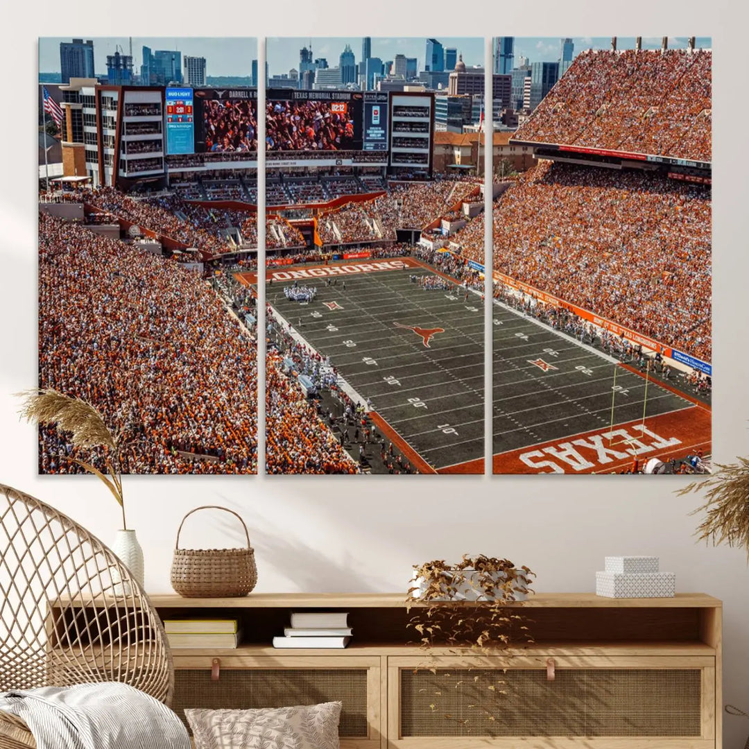 University of Texas Longhorns Football Team Print - Austin Darrell K Royal-Texas Memorial Stadium Wall Art Canvas Print