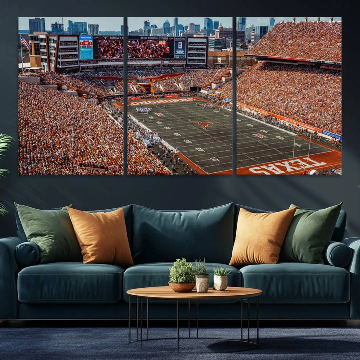 University of Texas Longhorns Football Team Print - Austin Darrell K Royal-Texas Memorial Stadium Wall Art Canvas Print