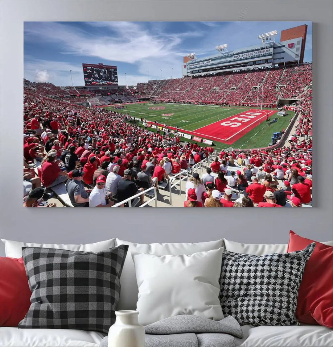 Utah Utes Football Team Print - Salt Lake City Rice-Eccles Stadium Wall Art Canvas Print