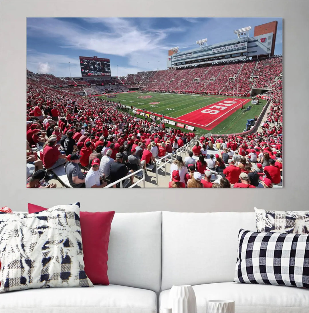 Utah Utes Football Team Print - Salt Lake City Rice-Eccles Stadium Wall Art Canvas Print