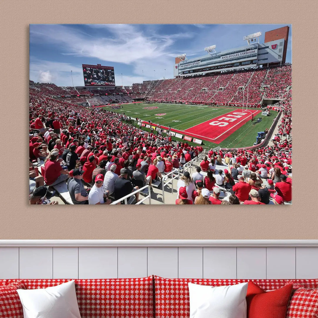 Utah Utes Football Team Print - Salt Lake City Rice-Eccles Stadium Wall Art Canvas Print