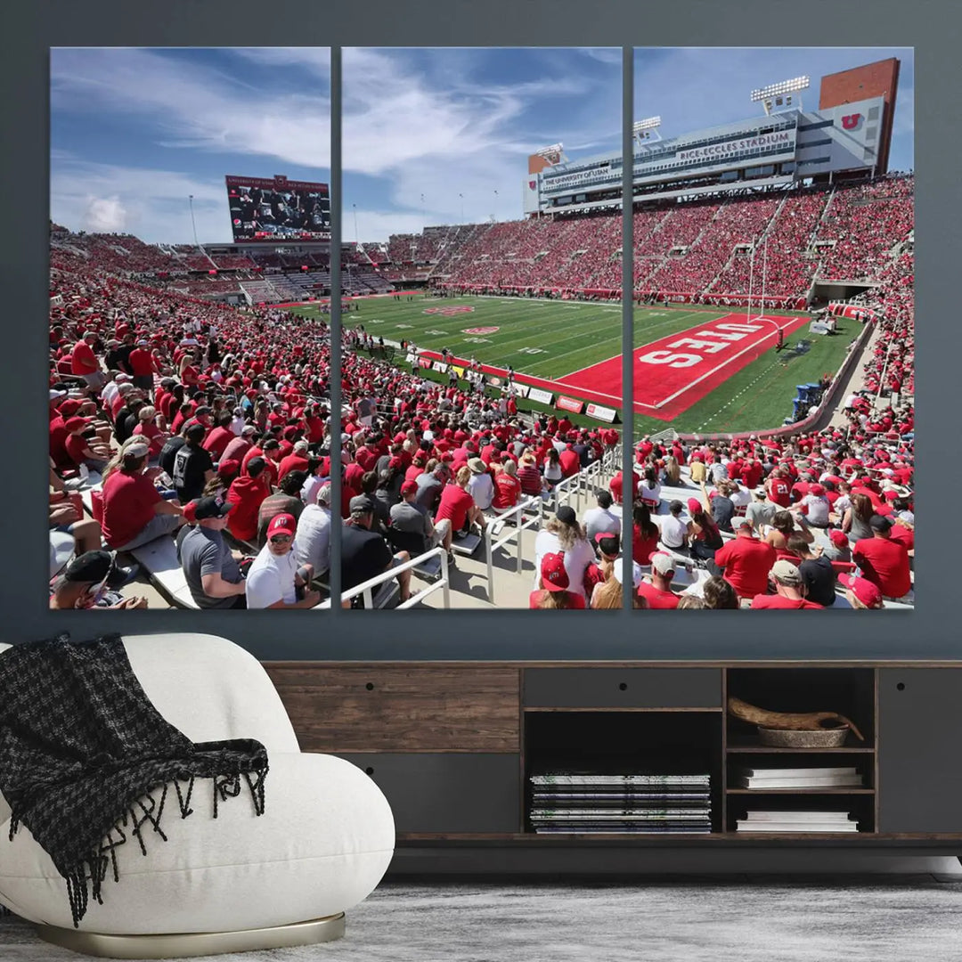 Utah Utes Football Team Print - Salt Lake City Rice-Eccles Stadium Wall Art Canvas Print