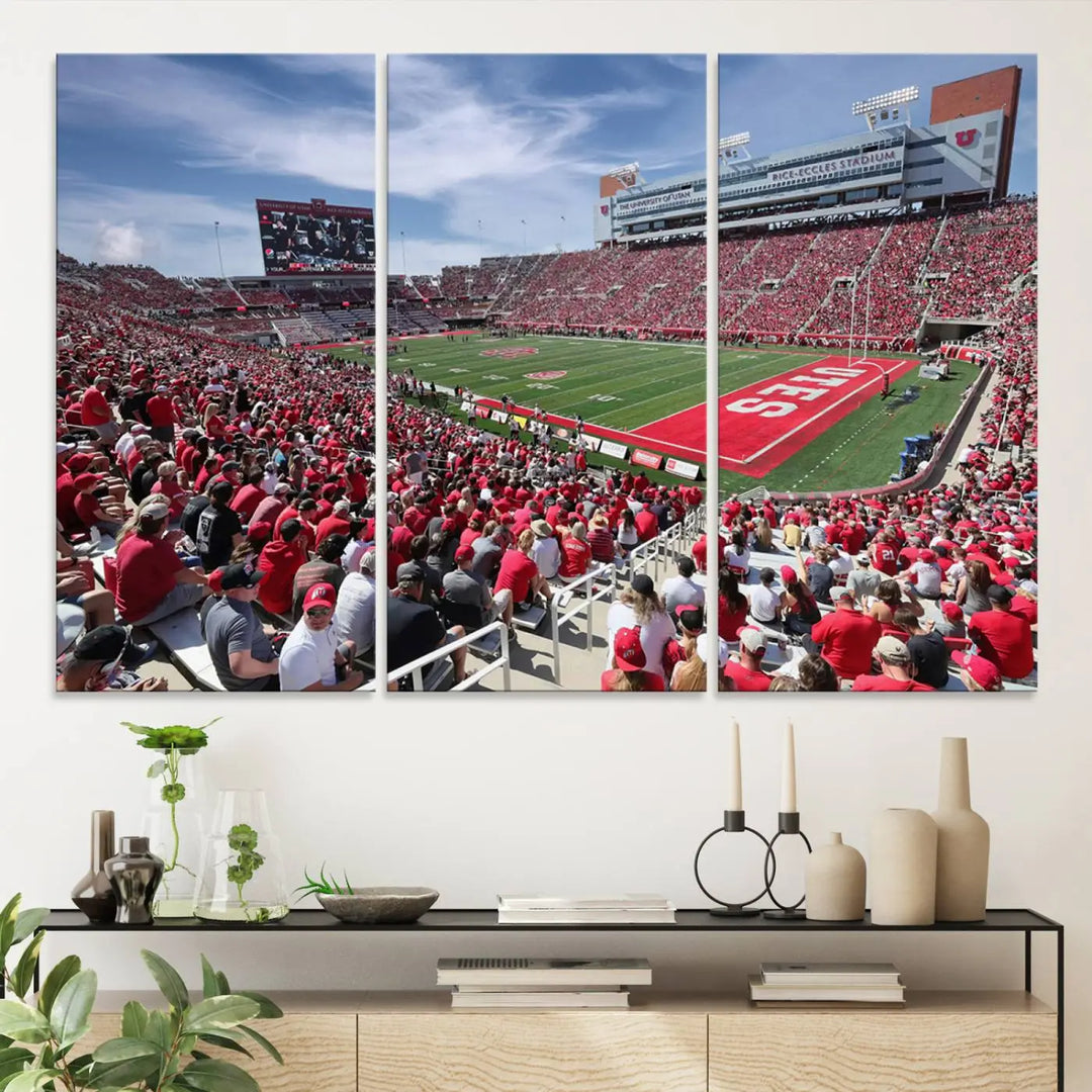 Utah Utes Football Team Print - Salt Lake City Rice-Eccles Stadium Wall Art Canvas Print