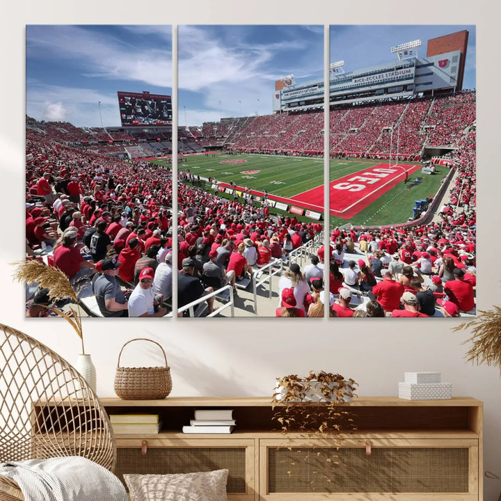 Utah Utes Football Team Print - Salt Lake City Rice-Eccles Stadium Wall Art Canvas Print