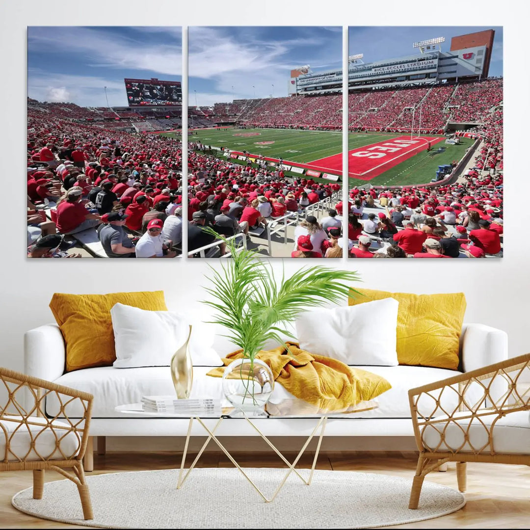 Utah Utes Football Team Print - Salt Lake City Rice-Eccles Stadium Wall Art Canvas Print