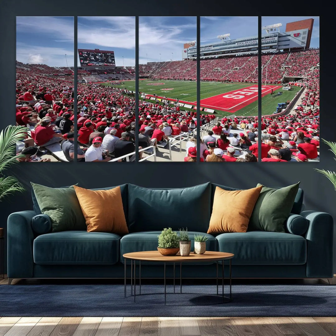 Utah Utes Football Team Print - Salt Lake City Rice-Eccles Stadium Wall Art Canvas Print