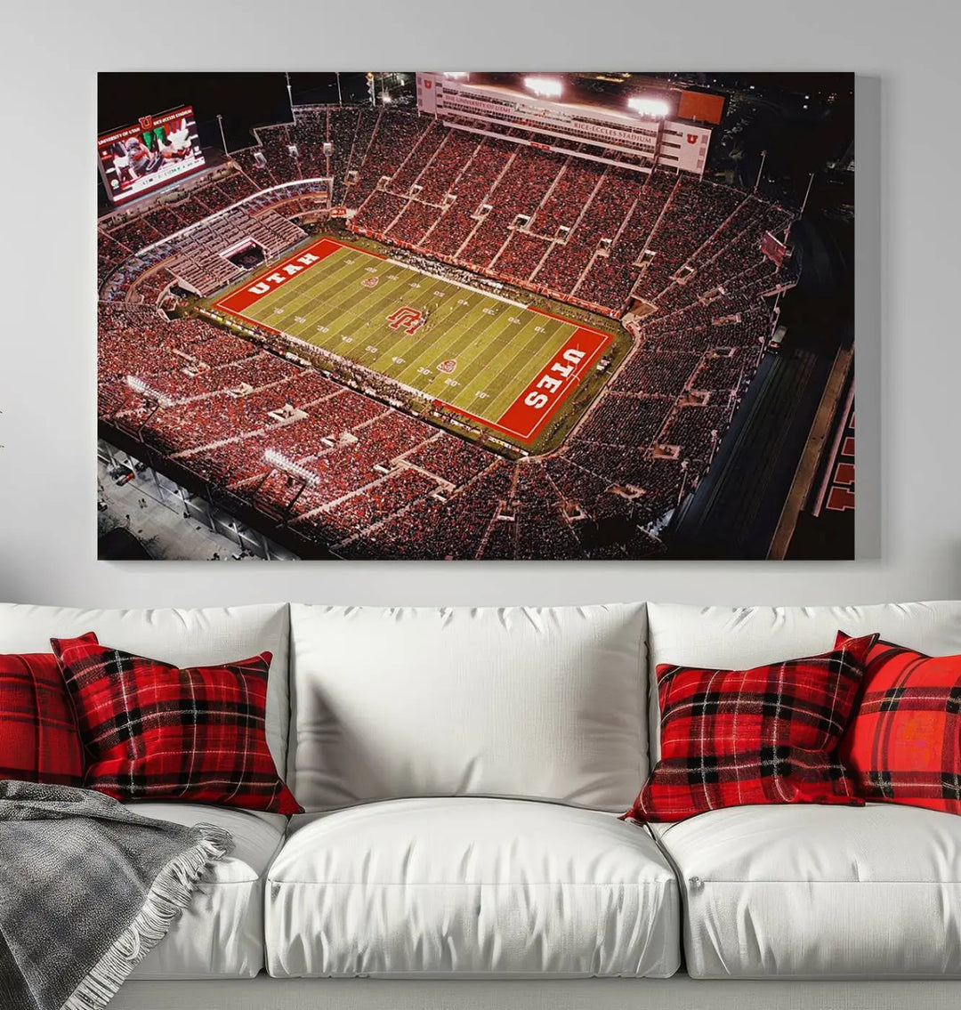 Utah Utes Football Team Print - Salt Lake City Rice-Eccles Stadium Wall Art Canvas Print