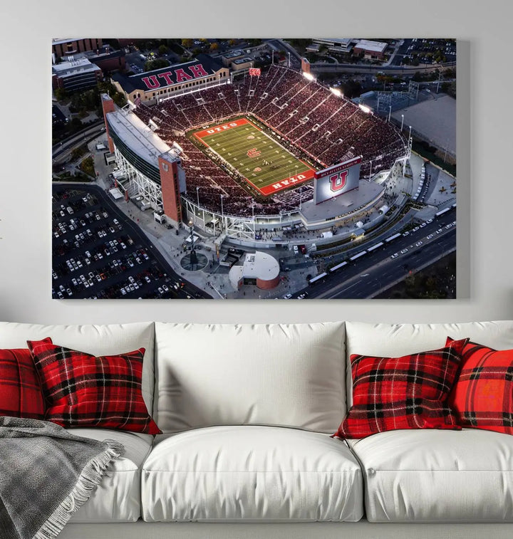 Utah Utes Football Team Print - Salt Lake City Rice-Eccles Stadium Wall Art Canvas Print