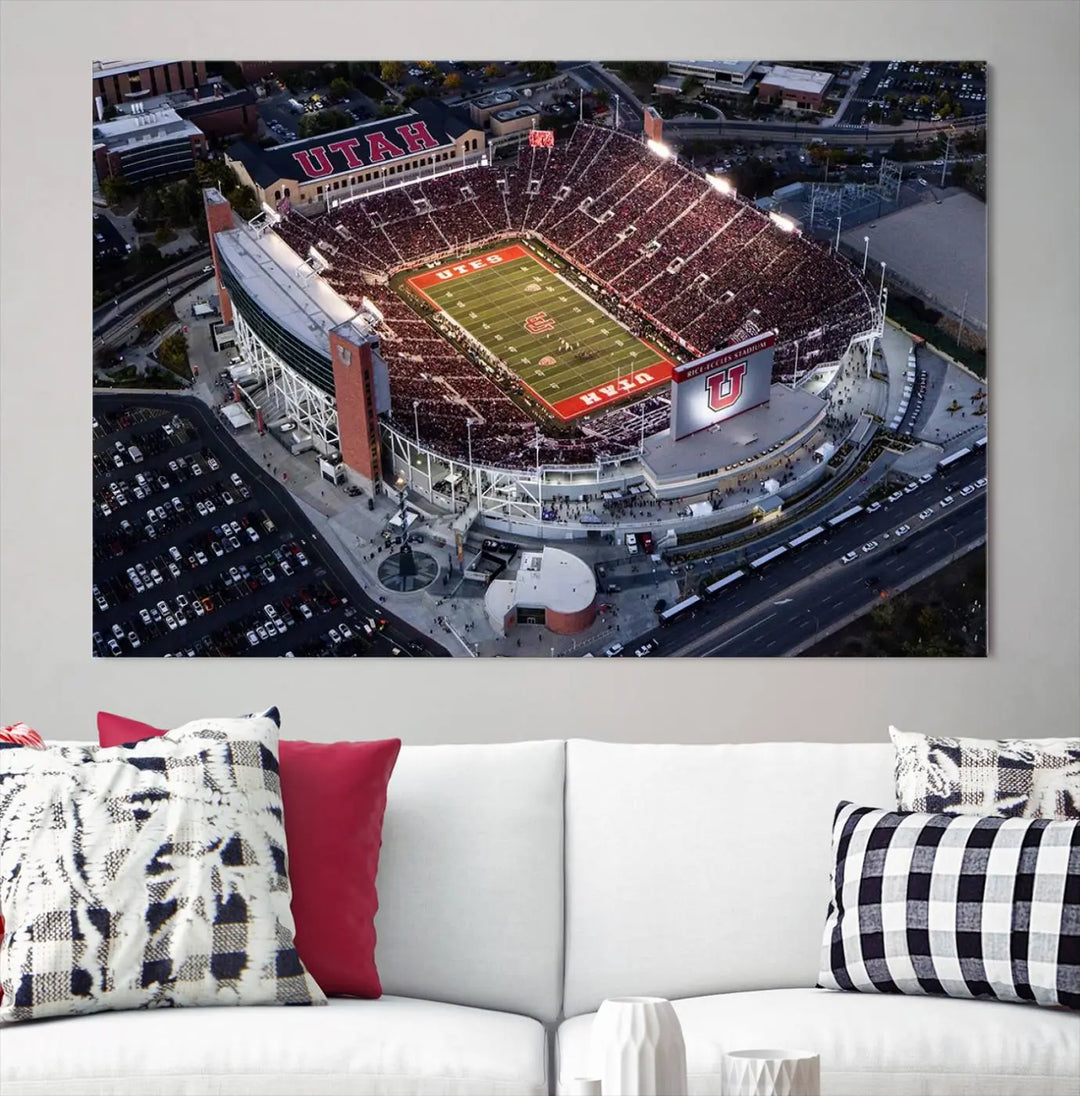 Utah Utes Football Team Print - Salt Lake City Rice-Eccles Stadium Wall Art Canvas Print